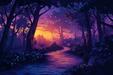 Fototapeta premium Twilight Path Through a Enchanted Forest