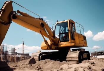 Obraz premium sky avy excavator site blue construction machine