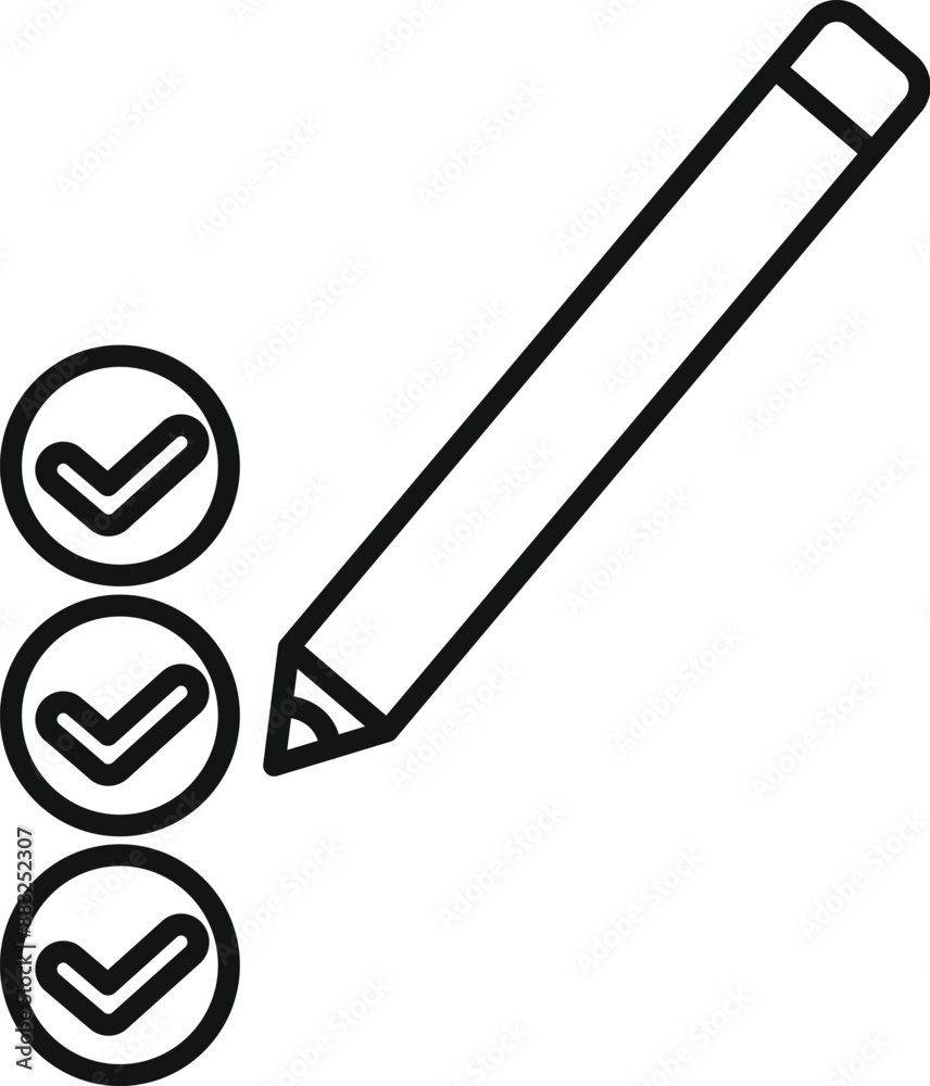 Poster simple line art icon of a pencil checking items on a checklist, representing the completion of tasks