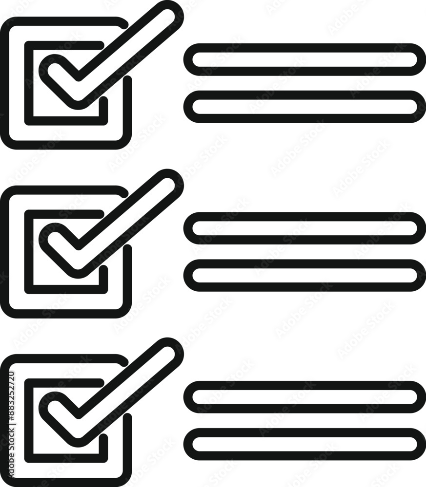 Poster linear icon set of check marks in boxes indicating completing tasks