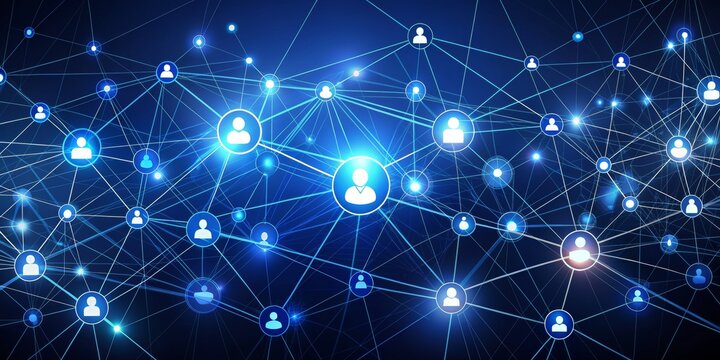 Abstract Blue Network of Connected People, digital network , social media , connection , relationships