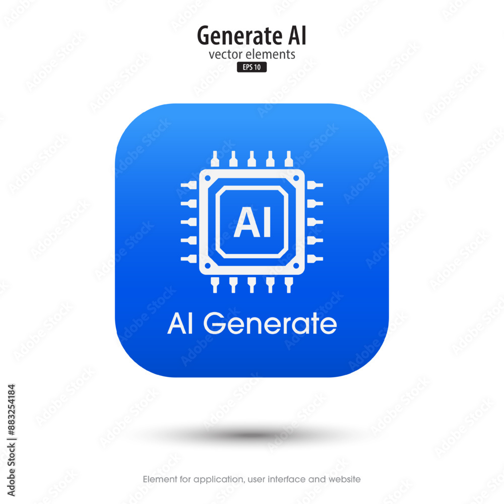 Aufkleber Ai generated icon. 3d button minimal style modern with Ai microchip icon. Tools for generate from the text. Large data processing concept. Icon element design for app and web. Vector illustration.