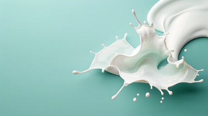 Elegant splash of milk in mid-air against a teal background. Perfect for dairy, freshness, and advertisement concepts.