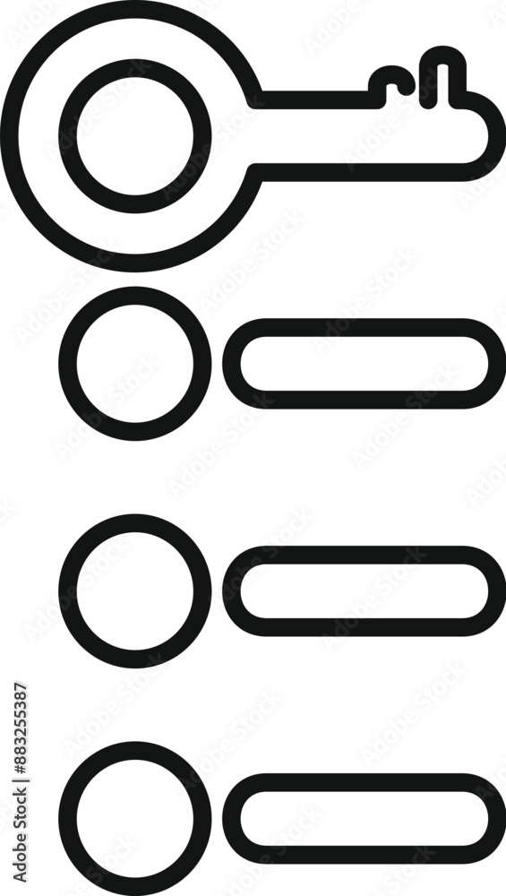 Poster single key is unlocking multiple padlocks, symbolizing finding solutions and making choices