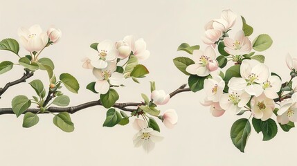 Obraz premium White Apple Blossoms Branch Illustration