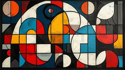 Fototapeta premium Abstract Geometric Painting With Red, Blue, and Yellow