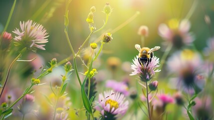 Vibrant Floral Scene with Bumblebee Design