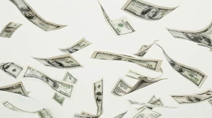 one hundred dollar bills flying around, cut out
