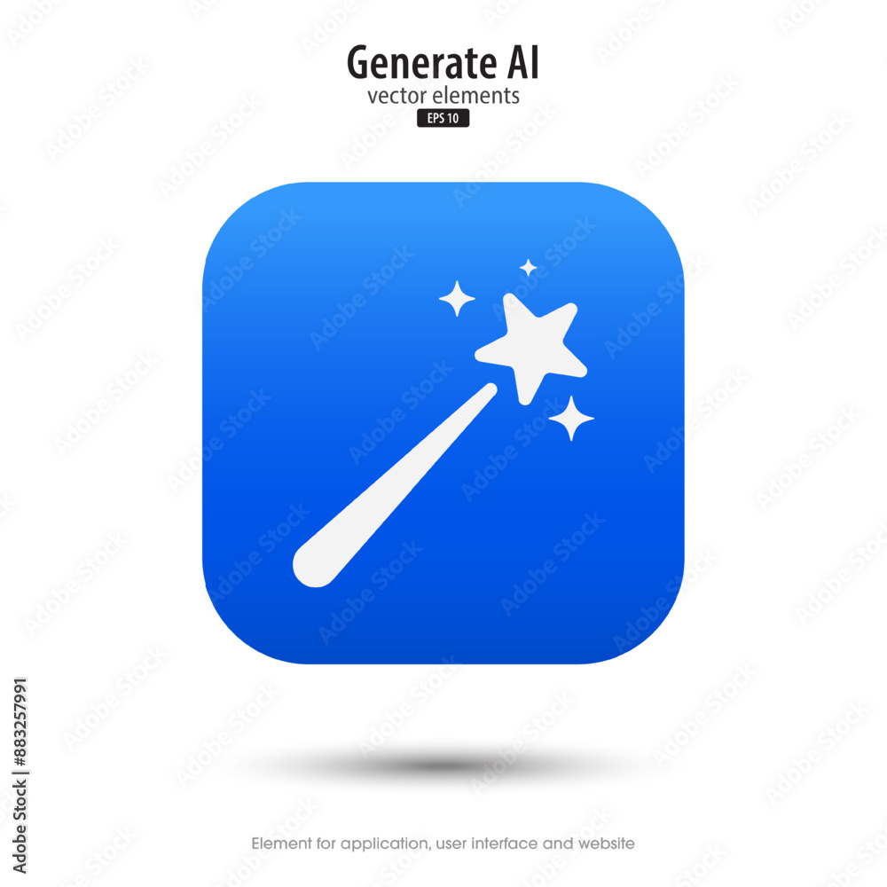 Aufkleber Ai generated icon. 3d button minimal style modern with magic stars icon. Tools for generate from the text. Large data processing concept. Icon element design for app and web. Vector illustration.