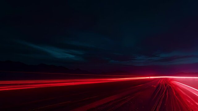 The vibrant streaks of car lights dance across the empty desert painting a temporary canvas in the night sky.