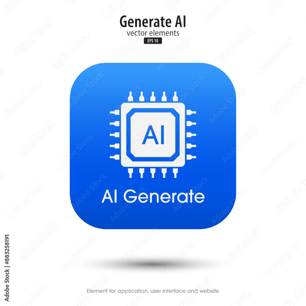 Aufkleber Ai generated icon. 3d button minimal style modern with Ai microchip icon. Tools for generate from the text. Large data processing concept. Icon element design for app and web. Vector illustration.