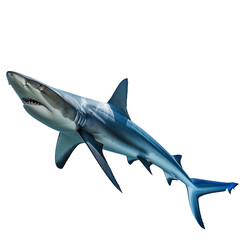 Obraz premium Blue shark swimming, transparent white background, isolated.