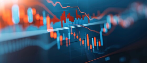 Close-up view of financial graphs displaying market trends and data analysis, illustrating stock market dynamics and tech-driven investments.