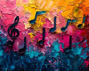 Vibrant Abstract Painting with Captivating Musical Notes Harmony