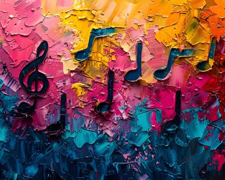 Vibrant Abstract Painting with Captivating Musical Notes Harmony