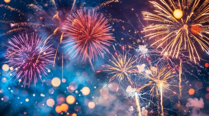 Naklejka premium A fireworks display with a blue sky background