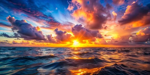 Golden Hour Seascape with Dramatic Clouds, ocean, sunset, clouds, nature , sunrise