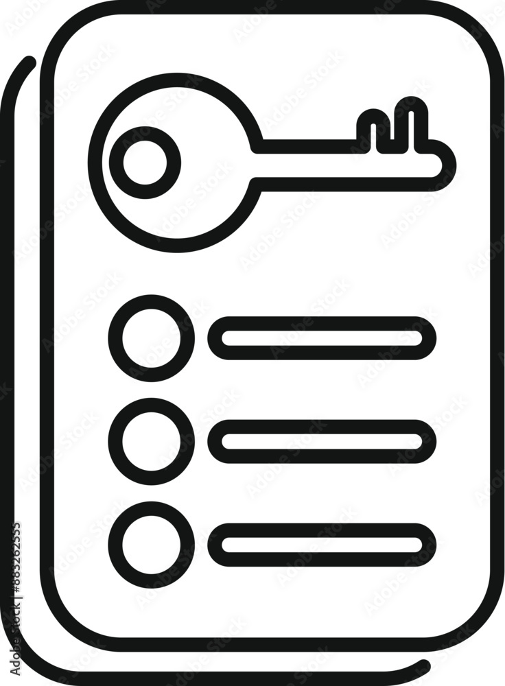Poster line art icon of a checklist with a key symbolizing secure access to important information