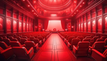 red corridor with a light. tunnel red. the cinema hall