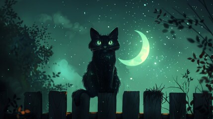 Black Cat Under a Crescent Moon.