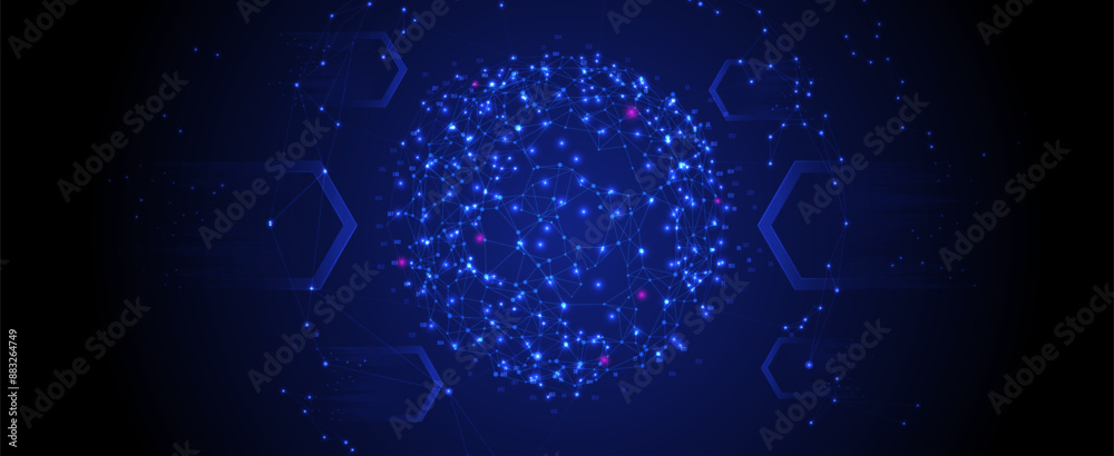 Leinwandbilder neural network concept. connected cells with links. high technology process. abstract futuristic bac