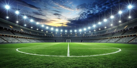 Fototapeta premium Night Stadium with Green Field and Spotlights, stadium , night , football , soccer