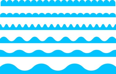 Water wave, sea wave. Wavy line. Seamless marine decoration pattern background. Vector ocean wave shape. Water logo, symbol or sign vector collection.