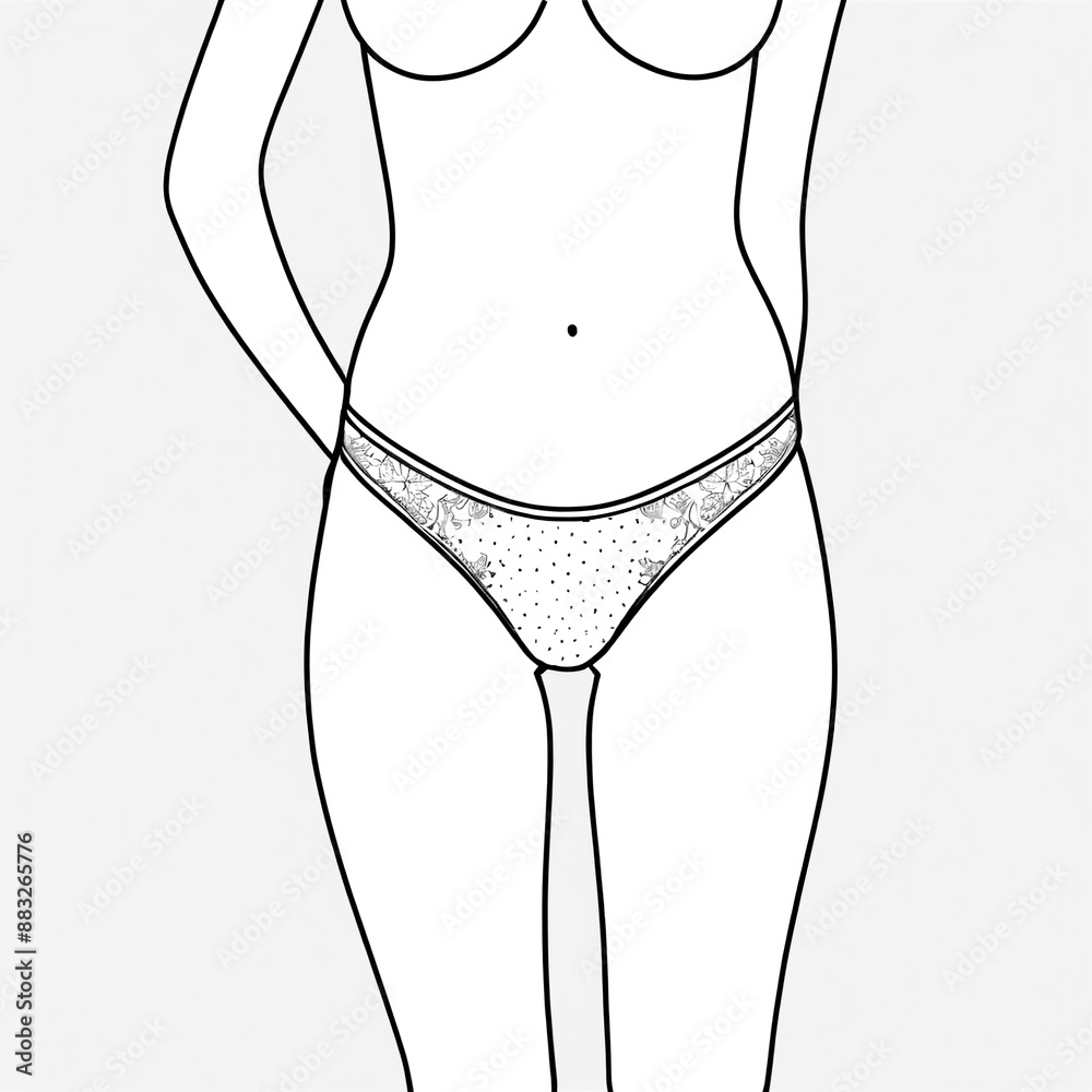 Wall mural Line drawing of woman wearing lace underwear