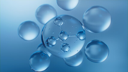 Serum, Molecule Essence, Liquid bubble, Skin care therapy, Cosmetic , Collagen, Medical care, 3d animation 3d rendering