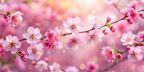 Naklejka premium Pink Blossom Branch with Bokeh Background, Spring, Cherry Blossom, Floral, Nature