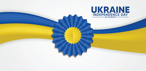 happy Ukraine independence day flag ribbon vector poster