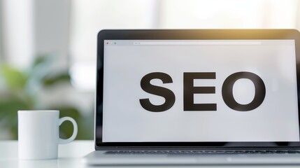 A natural workspace with modern SEO graphs, emphasizing content creation, flat design illustration, high-resolution photo, realistic photo, cinematography