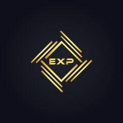 EXP logo. E X P design. White EXP letter. EXP, E X P letter logo design. E X P letter logo design in GOLD, GOLDEN LOGO, THREE, style. letter logo set in one artboard. E X P letter logo vector design.