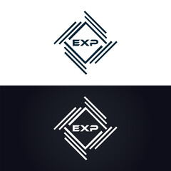 EXP logo. E X P design. White EXP letter. EXP, E X P letter logo design. E X P letter logo design in GOLD, GOLDEN LOGO, THREE, style. letter logo set in one artboard. E X P letter logo vector design.