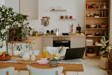 Modern spacious fully equipped kitchen with cozy dining zone