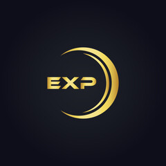 EXP logo. E X P design. White EXP letter. EXP, E X P letter logo design. E X P letter logo design in GOLD, GOLDEN LOGO, THREE, style. letter logo set in one artboard. E X P letter logo vector design.