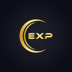 EXP logo. E X P design. White EXP letter. EXP, E X P letter logo design. E X P letter logo design in GOLD, GOLDEN LOGO, THREE, style. letter logo set in one artboard. E X P letter logo vector design.