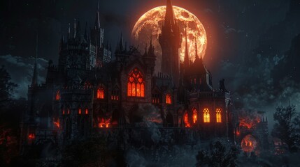 Gothic Castle Under a Blood Moon.