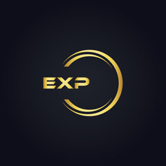 EXP logo. E X P design. White EXP letter. EXP, E X P letter logo design. E X P letter logo design in GOLD, GOLDEN LOGO, THREE, style. letter logo set in one artboard. E X P letter logo vector design.