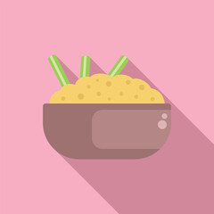 Simple icon representing a bowl of risotto, garnished with chives, perfect for projects related to italian food and cuisine