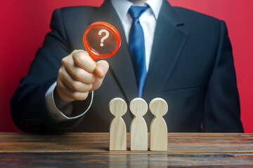 Man draws attention to the issue. Asking questions, searching for truth. Curiosity. Population poll survey. Social problems and the search for methods for solving them. Resonance in society