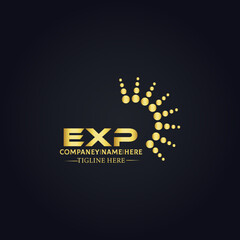 EXP logo. E X P design. White EXP letter. EXP, E X P letter logo design. E X P letter logo design in GOLD, GOLDEN LOGO, THREE, style. letter logo set in one artboard. E X P letter logo vector design.