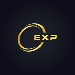 EXP logo. E X P design. White EXP letter. EXP, E X P letter logo design. E X P letter logo design in GOLD, GOLDEN LOGO, THREE, style. letter logo set in one artboard. E X P letter logo vector design.