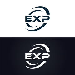 Obraz premium EXP logo. E X P design. White EXP letter. EXP, E X P letter logo design. E X P letter logo design in GOLD, GOLDEN LOGO, THREE, style. letter logo set in one artboard. E X P letter logo vector design.