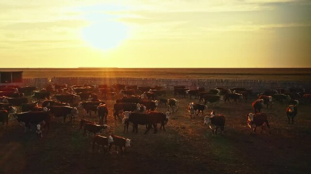 Cows graze freely at dawn