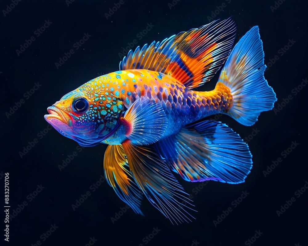 Canvas Prints Neon Glowing Fish Swimming Against Black Background with Vivid Colors