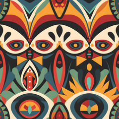 Colorful ethnic seamless pattern repeating totem-like figures
