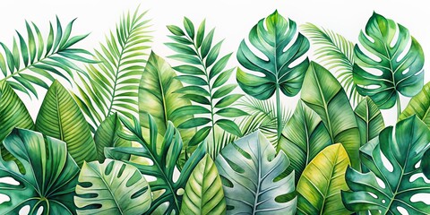 Watercolor Painting of Lush Tropical Leaves, Watercolor, Green Leaves, Tropical, Botanical,  Jungle