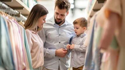 Obraz premium Happy Family Shopping for Back-to-School Fashion in Clothing Section