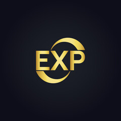 EXP logo. E X P design. White EXP letter. EXP, E X P letter logo design. E X P letter logo design in GOLD, GOLDEN LOGO, THREE, style. letter logo set in one artboard. E X P letter logo vector design.
